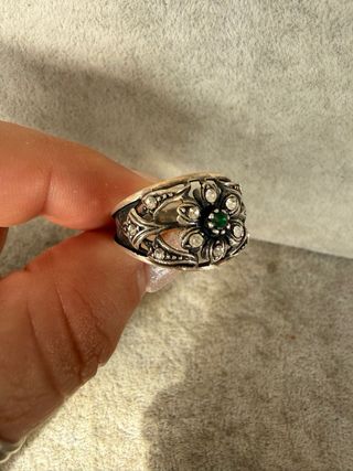 Anillo Plata 925 Art Deco Esmeralda
