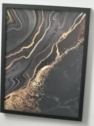 Tres cuadros Abstractos Negro y Dorado.