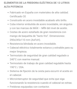 Freidora Eléctrica Trifásica 12L