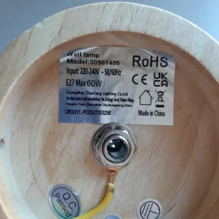 Lampada applique E27 da parete in legno e acciaio