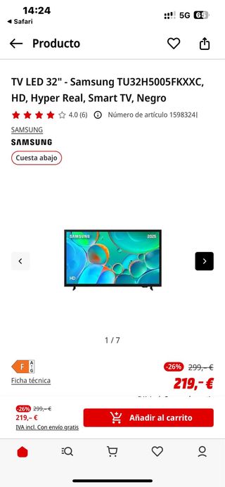 Samsung TV HD 32 Sin abrir