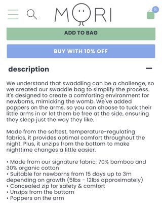 Saco bebé swaddle Mori Stardust recién nacido