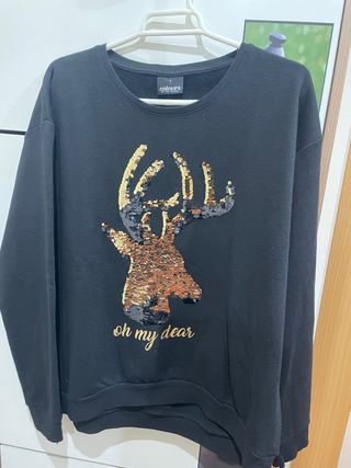 Jersey negro lentejuelas ciervo S