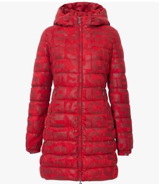 Chaqueta Desigual Larga Acolchada Letras Roja Tall