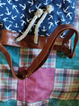 Borsa tela blu marrone ancora