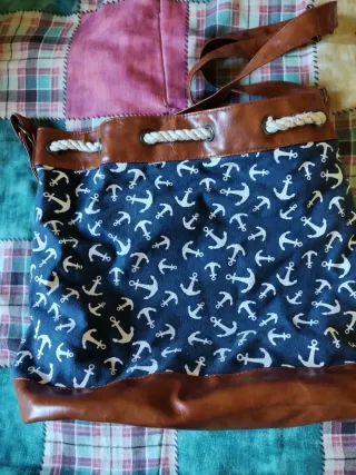 Borsa tela blu marrone ancora