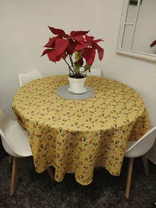 Mesa redonda cristal y 4 sillas blancas