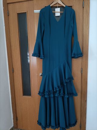 Traje Flamenca elástico Azul Petróleo