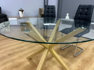 Mesa de comedor diseño cristal y madera