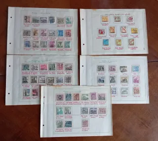 5 HOJAS CON 72 SELLOS AÑOS 60: CASTILLOS, PINTURAS