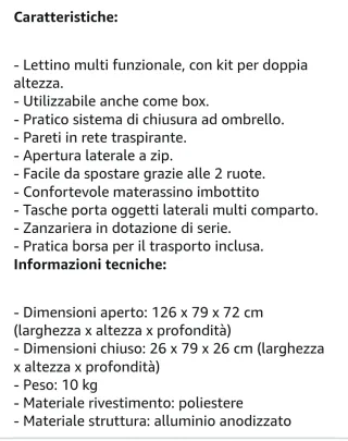 Lettino da campeggio Inglesina Arancione  nuovo