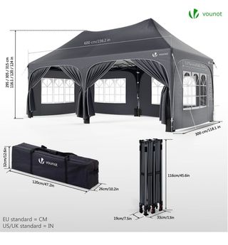 Carpa Plegable Gazebo 3x6m con Laterales, Cenador