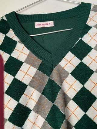 Jersey de rombos verde y beige