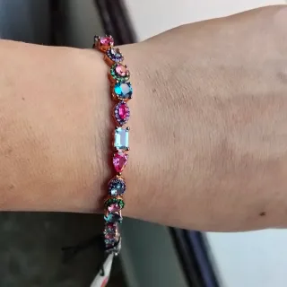 Pulsera Plata Baño Oro Rosa Circonitas Multicolor