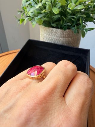 Anillo Plata Baño Oro Piedra color rubí