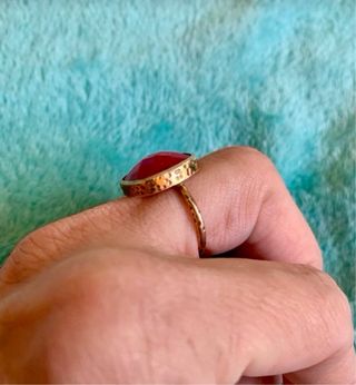 Anillo Plata Baño Oro Piedra color rubí