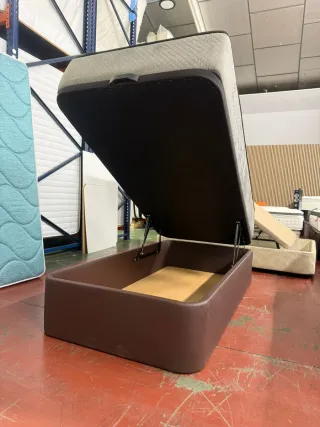 Cama canapé polipiel wengue 90x180 + colchón visco