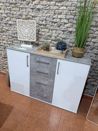 Mueble recibidor blanco y gris