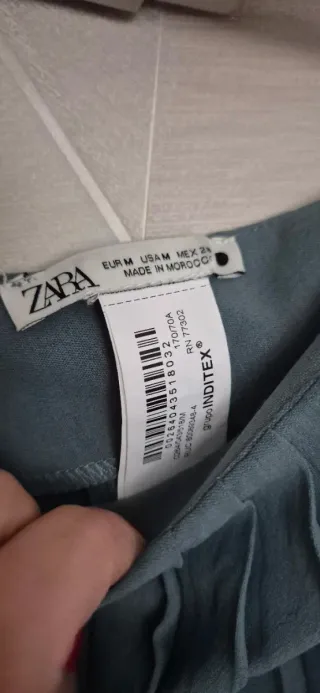 Pantalón Plisado Zara Verde Azulado