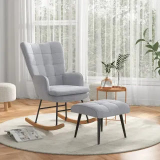 Sillón Mecedora Gris con Reposapiés