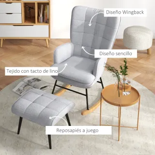 Sillón Mecedora Gris con Reposapiés