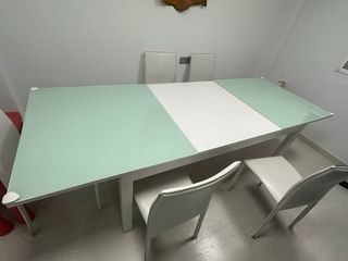 Mesa comedor extensible cristal y madera