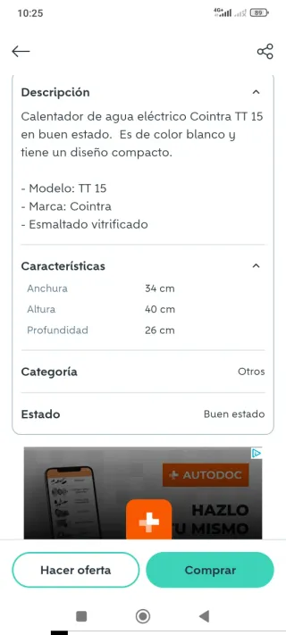 Termo Eléctrico Cointra TT 15