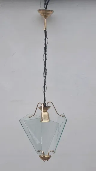 Lampada sospensione vintage ottone e vetro