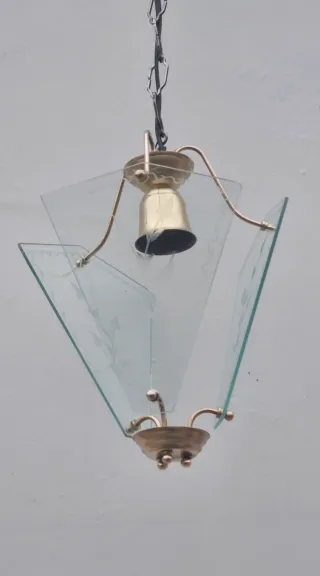 Lampada sospensione vintage ottone e vetro