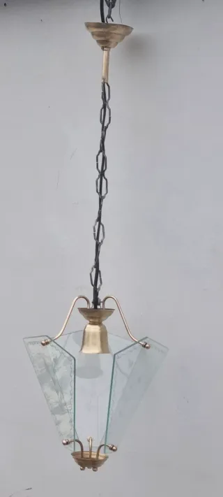 Lampada sospensione vintage ottone e vetro