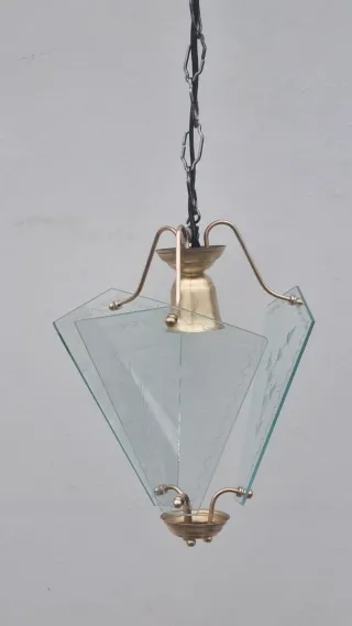 Lampada sospensione vintage ottone e vetro