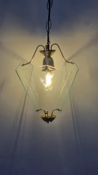 Lampada sospensione vintage ottone e vetro