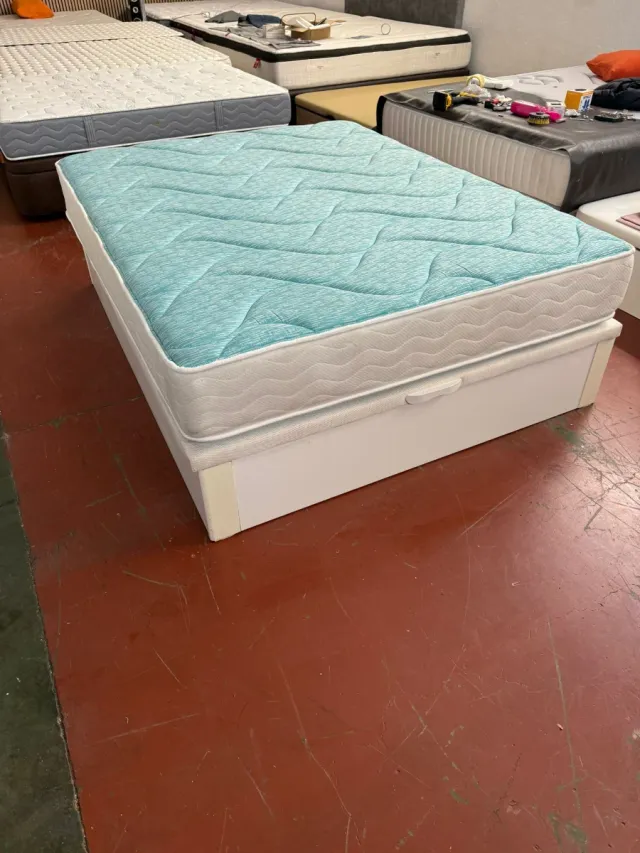 150x190 CANAPE MADERA BLANCA TAPA3D y COLCHON VISC