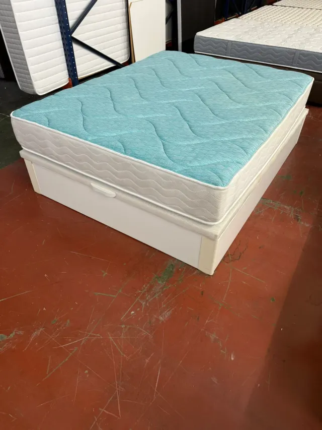 150x190 CANAPE MADERA BLANCA TAPA3D y COLCHON VISC