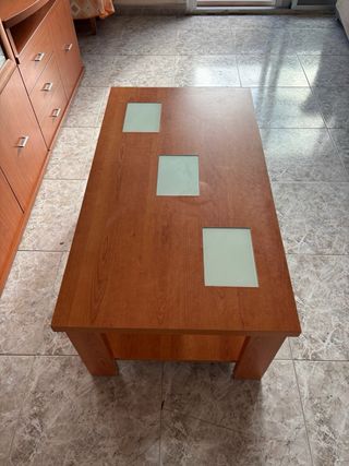 Mueble modular madera con cristal y de regalo mesa