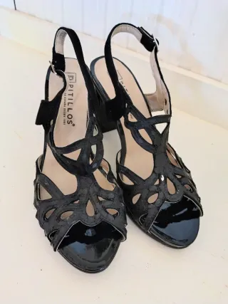 Sandalias Pitillos Tacón Negro Cuero