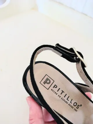 Sandalias Pitillos Tacón Negro Cuero