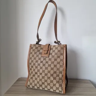 Borsa Gucci marrone e beige in pelle e tela vintage