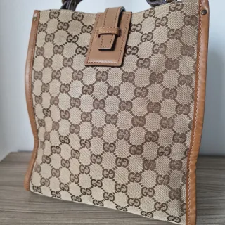 Borsa Gucci marrone e beige in pelle e tela vintage