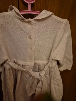 Vestido ceremonia cuello bebé manga larga,