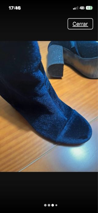 Botines terciopelo azul tacón brillos Maria Mare
