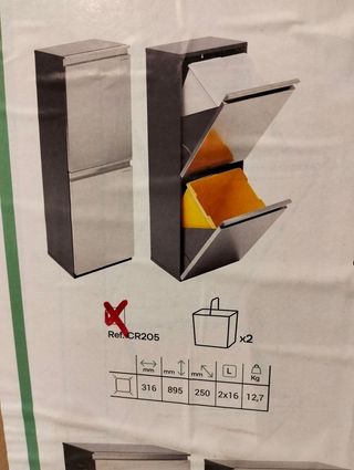 Arregui Vario CR205 Cubo de Basura y Reciclaje de Acero Inoxidable de 2 Compartimentos