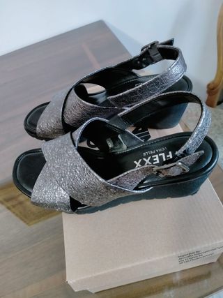 Sandali donna argentati vera pelle FLEXX