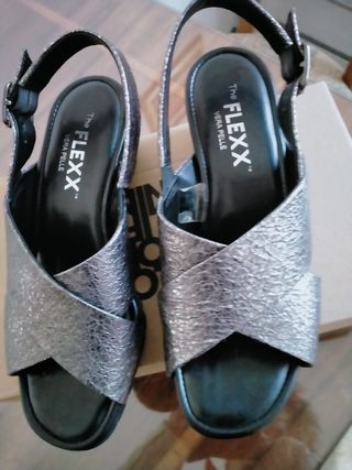 Sandali donna argentati vera pelle FLEXX