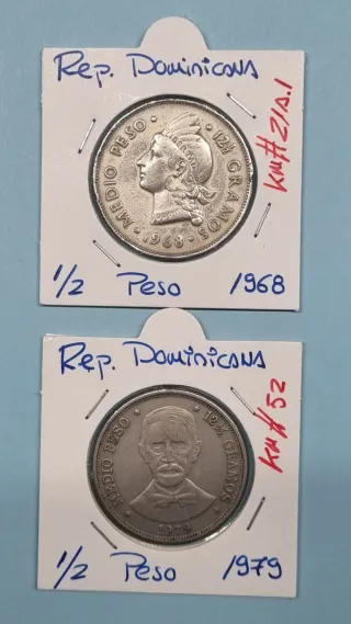 2 Monedas República Dominicana 1/2 Peso