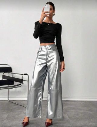 Pantalón ancho plateado