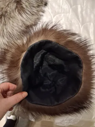 Set cappello + collo pelliccia volpe argentata