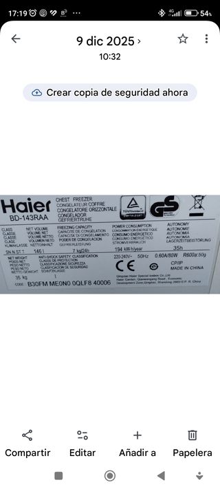 Congelador Haier BD143RAA