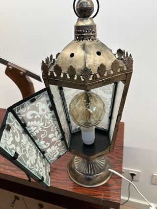 Lámpara Farol Metal y Cristal
