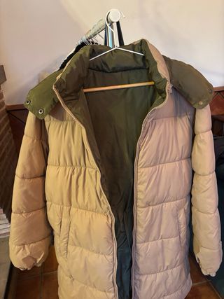 Plumas reversible beige y verde